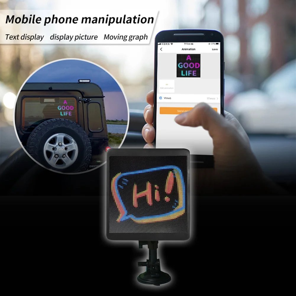 

DC 12V Remote LED Car Sign Programmable Car Rear Window Sign Square Message Board Bluetooth App Control