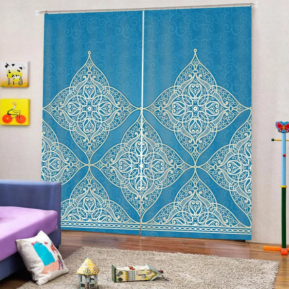 

blue curtains Customized size Luxury Blackout 3D Window Curtains For Living Room personality curtains