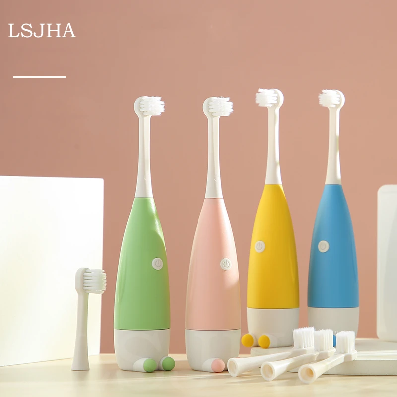 LSJHA Children's Electric Toothbrush Cartoon Cute Pattern Replaceable Toothbrush Head Oral Teeth Cleaning Care Brushing