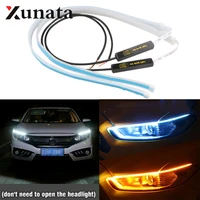 2x ultrafine cars led daytime running lights white turn signal yellow guide strip for headlight assembly