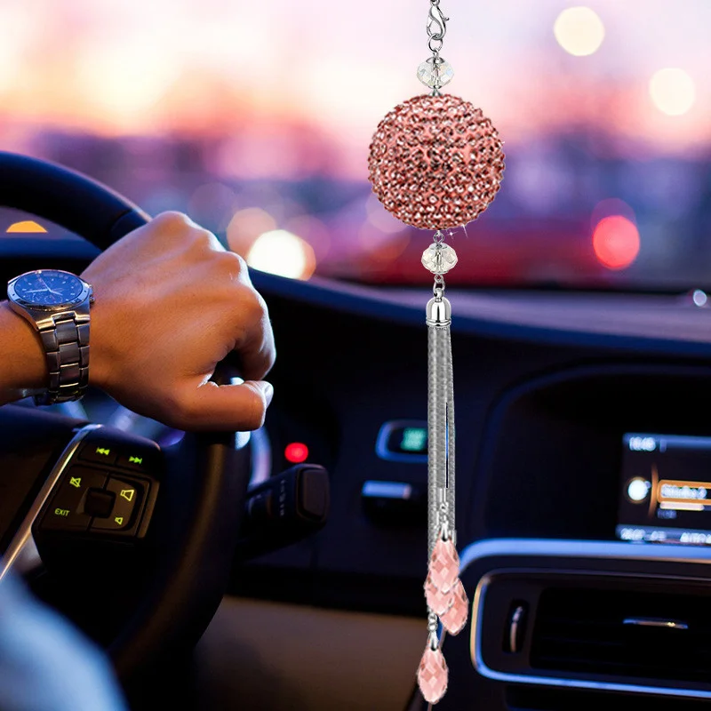 

Hanging Crystal Chandelier Ball Car Accessories Interior Water Drop Home Partys Decor Hoop Pendant
