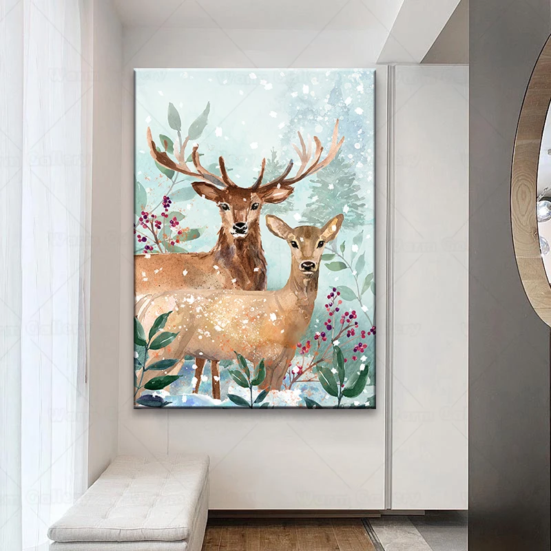 Нордический Акварель Ручная роспись Лось цветок декоративная картина офисный