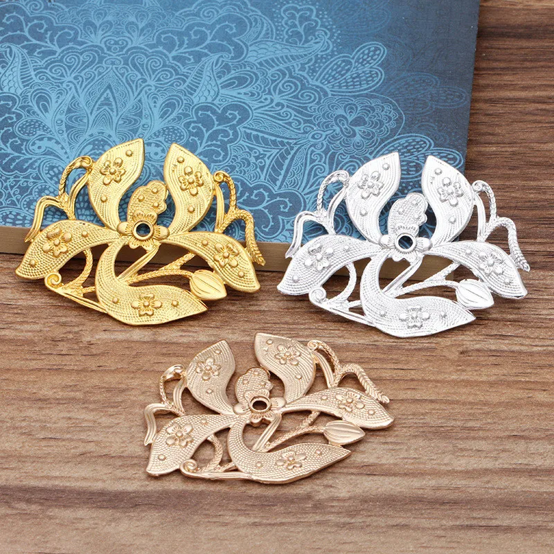 

5 PCS 45*57mm Vintage Metal Alloy Gold Silver color Flowers Connectors Charm DIY Accessories For Jewelry Making