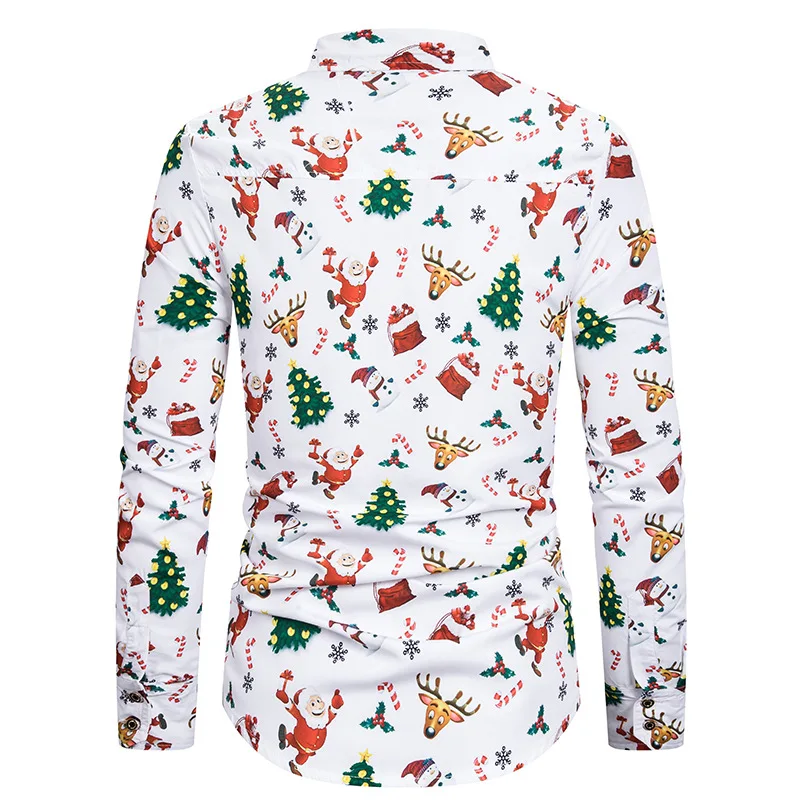 Cartoon Print Christmas Shirt Men 2022 Brand Slim Fit Long Sleeve Mens Dress Shirts Stage Daily Casual Christmas Chemise Homme