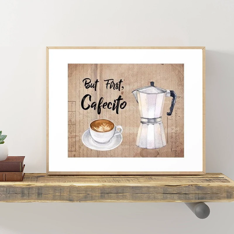 Но сначала Cafecito Цитата принты кубинский кофе Wall Art Холст Картины бара | Рисование и каллиграфия -4000713977362