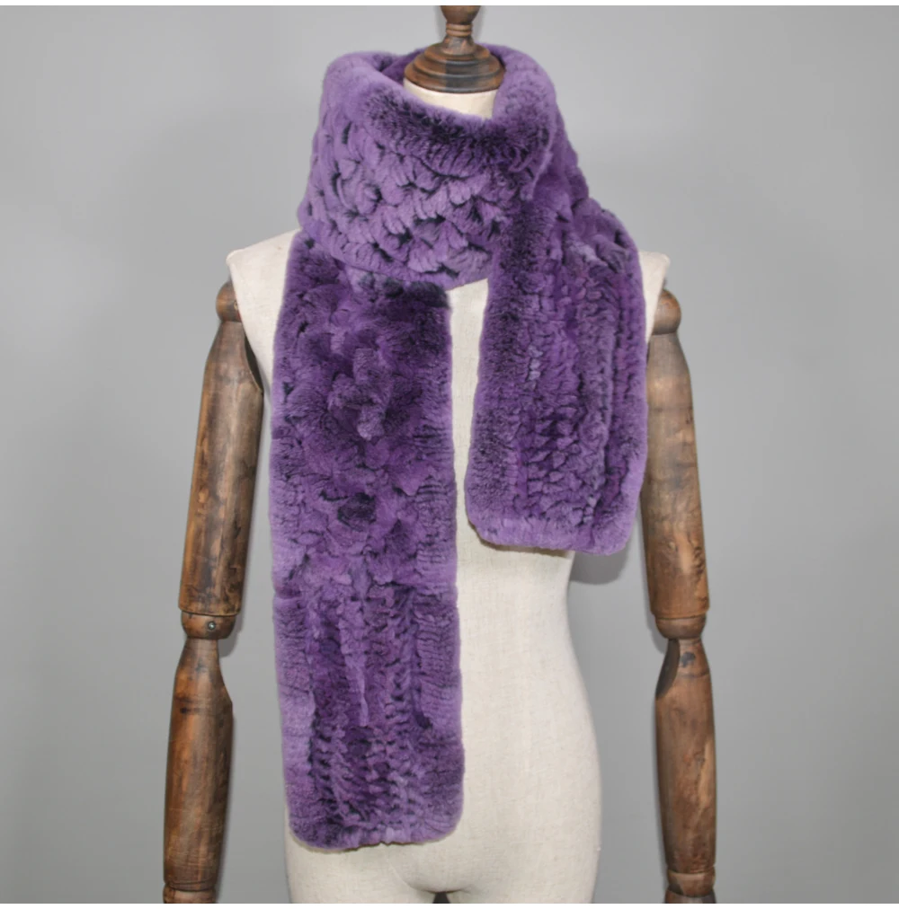 Winter Long Style Women Real Rex Rabbit Fur Scarf Rex Rabbit Fur Warm Soft Ring Scarfs High Quality Knit Rabbit Fur Scarves