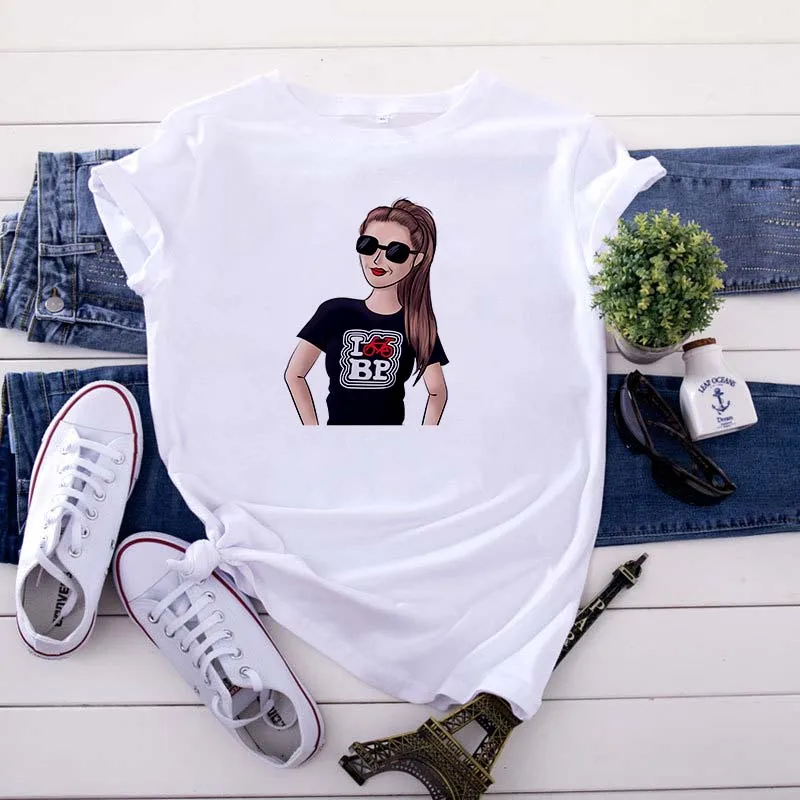 

Harajuku Casual Slim White Short Sleeve Tops T-shirt Women's Street Clothes The New Fashionable Cool Lady Image Printed T Shirts
