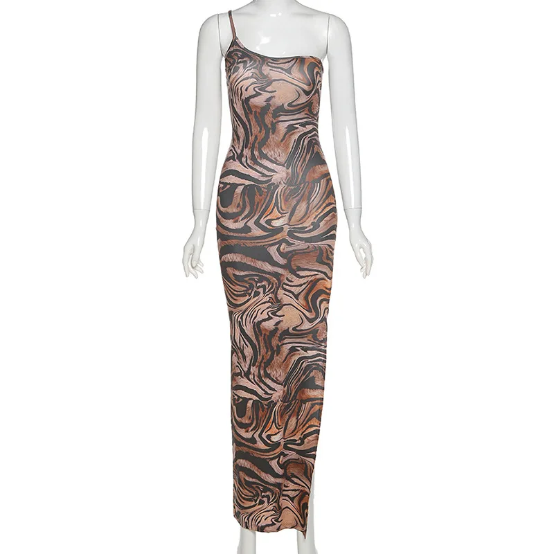 

vintage elegant maxi dress for woman summer sleeveless slim high street 2020 graceful banquet party sexy High split dress
