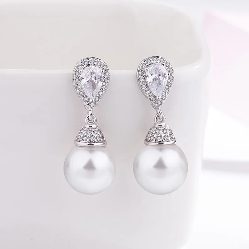 Женские серьги с жемчугом 10 мм модные серебряные из серебра 925 пробы и серебро