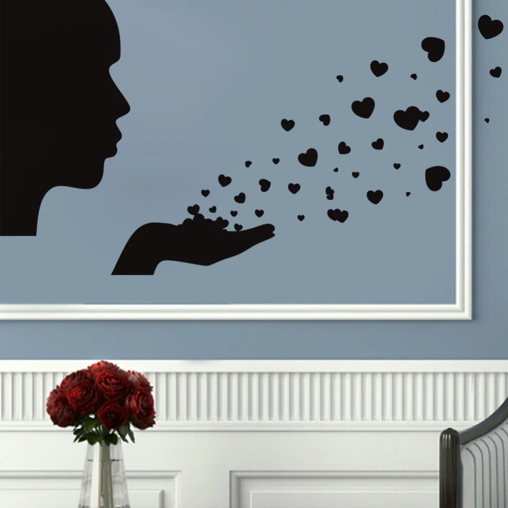 

Character "heart" Living Room Backdrop Removable Waterproof Vinyl decoration poster wall sticker