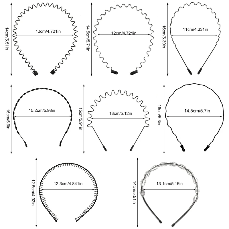 

8Pcs/set Stretchy Elastic Thin Hard Metal Hair Hoop Hair Hand Headband Holder Clasp Comb Hairgrips Men Womwen Hair Styling Tools