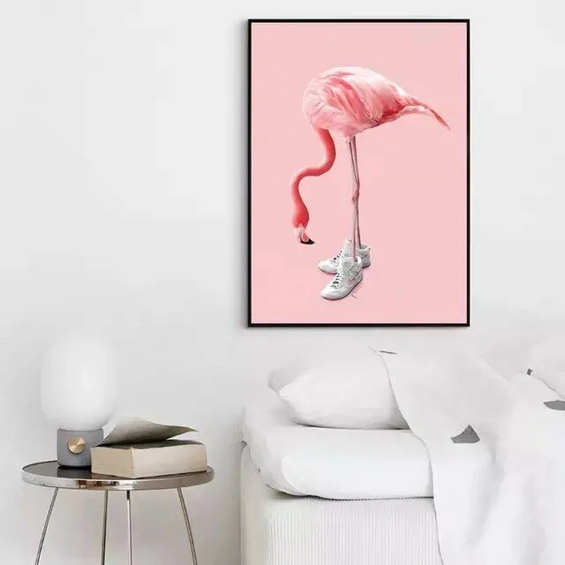 

Nordic Modern Style Pink Beauty Flamingos Minimalism Canvas Painting Posters And Prints Wall Pictures For Living Room Decoration