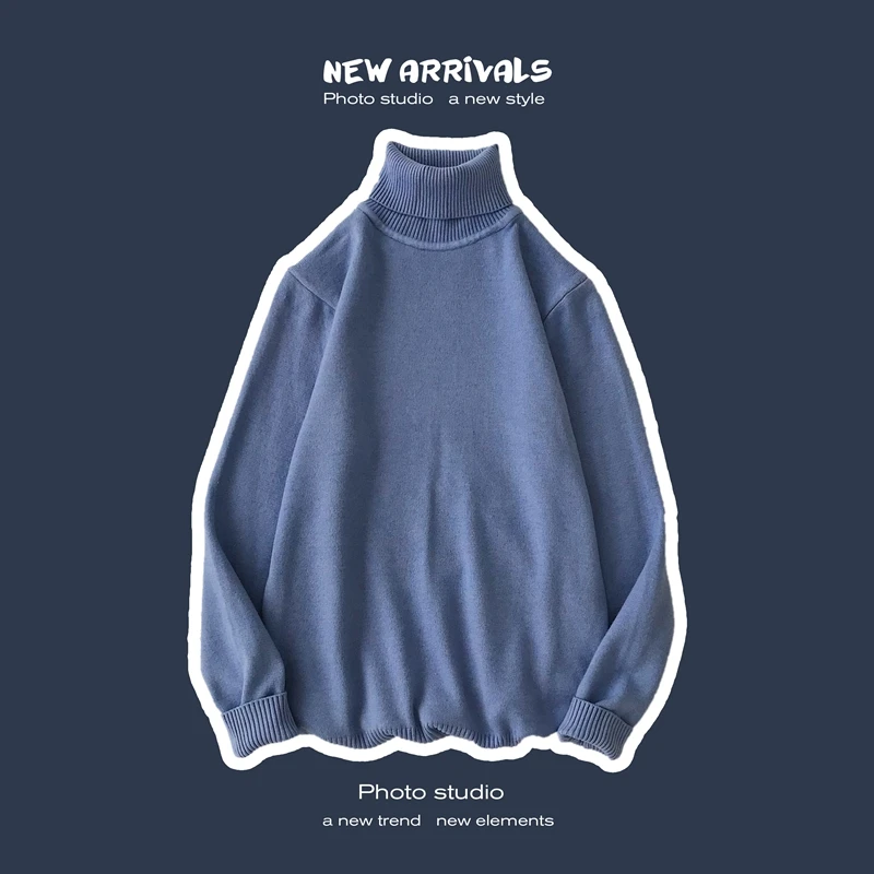 5 Winter Warm Men Turtleneck Knitwear Sweater Slim Fit Long Sleeve Stretch Basic Pullovers NEW Sweaters Oversized 8 Colors - Цвет: 5