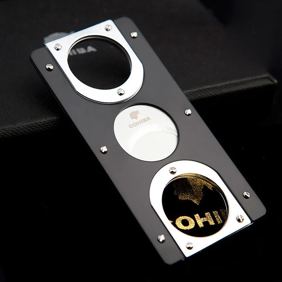 

COHIBA двойные лезвия из нержавеющей стали, резак для черных сигар, карманные гаджеты, нож для сигар, кубинские ножницы для сигар, гильотина 163JY