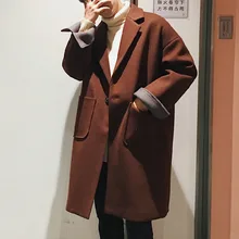 Зимнее новое шерстяное пальто для мужчин, модное повседневное одноцветное пальто в британском стиле, Мужская Уличная Свободная куртка, ветровка, мужская одежда Зимнее новое шерстяное пальто для мужчин, модное повседневное одноцветное пальто в британском стиле, Мужская Уличная Свободная куртка, ветровка, мужская одежда