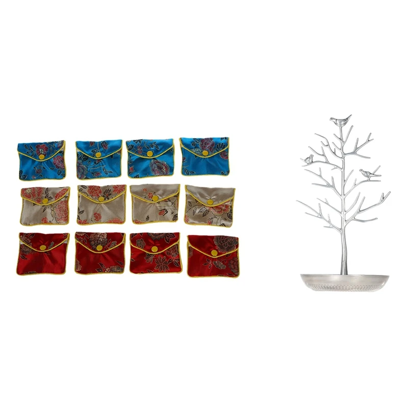 

12 шт. ювелирные изделия шелковый кошелек; Подарочная сумочка сумки и 1 шт. металлический дерево украшений Дисплей стеллаж для выставки товар...