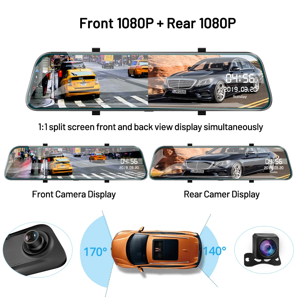 Зеркало видеорегистратор заднего вида 12 дюймов FHD 1080P|Видеорегистраторы| |