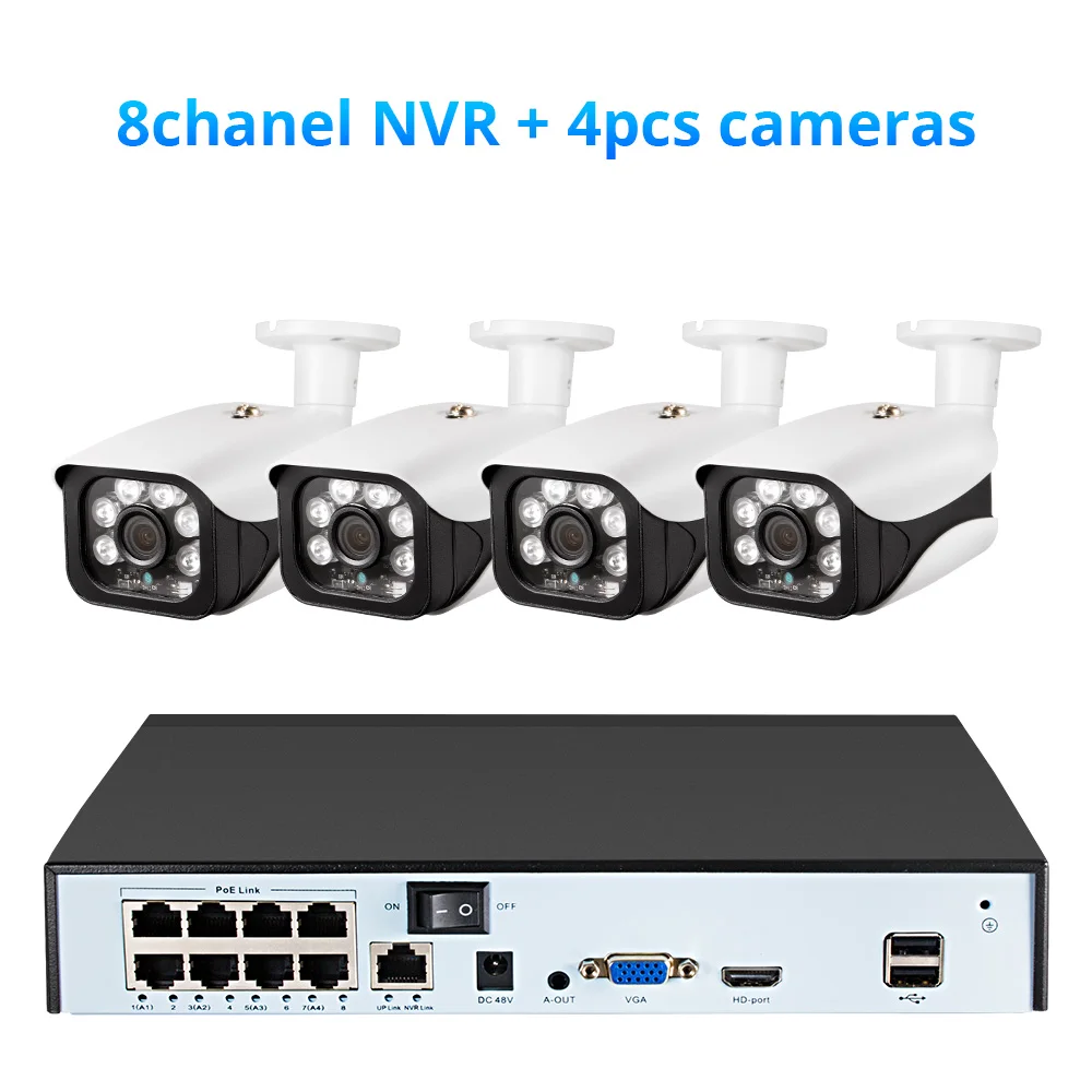 8CH NVR 4 Cameras Fuers запись лица H.265 8CH POE NVR комплект 5MP POE наружная камера CCTV камера система домашней безопасности комплект видеонаблюдения просмотр приложения - Цвет: 8CH NVR 4 Cameras