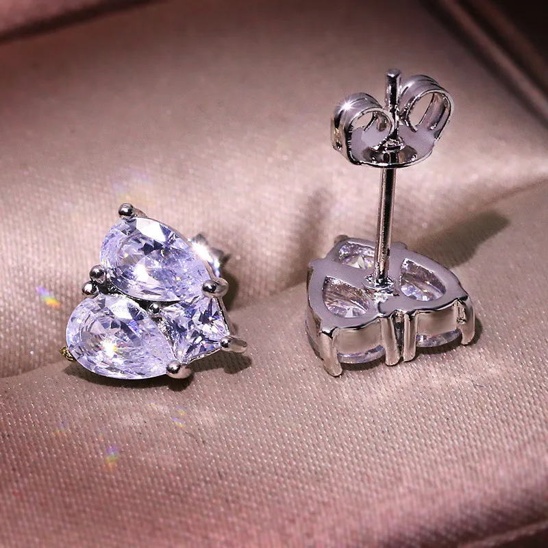 choucong Heart shape Stud earring Pear cut AAAAA cz Real 925 Sterling silver Party Wedding Earrings for women jewelry | Украшения и