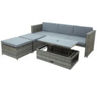 4-piece Outdoor Backyard Patio Rattan Sofa Set, All-weather PE Wicker Sectional Furniture Set with Retractable Outdoor Furniture