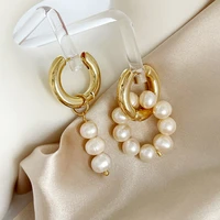 monlansher unusual asymmetry hoop earrings elegant natural freshwater pearls earrings for women french vintage earrings jewelry