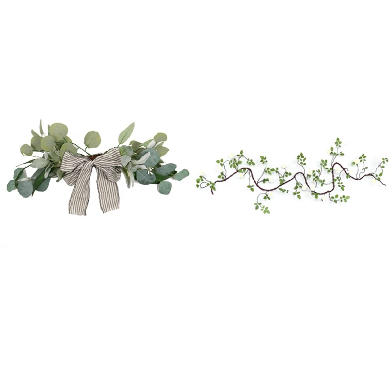 

Artificial Eucalyptus Wreath With Artificial Fake Flowers String Silk Roses Vine Plastic Plants Rattan Garland