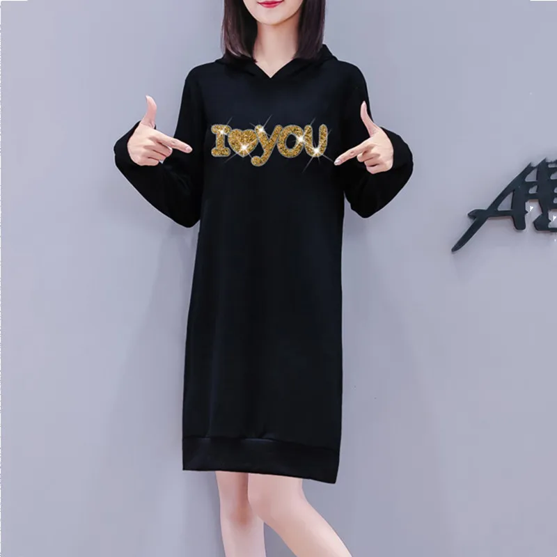 

Autumn And Winter New Fashion Casual V-Neck Hooded Long Sleeve Thicken Loose Plus Size Diamond Print Patchwork Mid-Length Tops