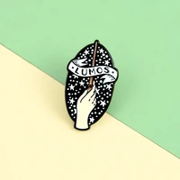 lumos incantation enamel lapel pins wizard fashion magic wand brooches badges black pins wholesale jewelry gifts for friends