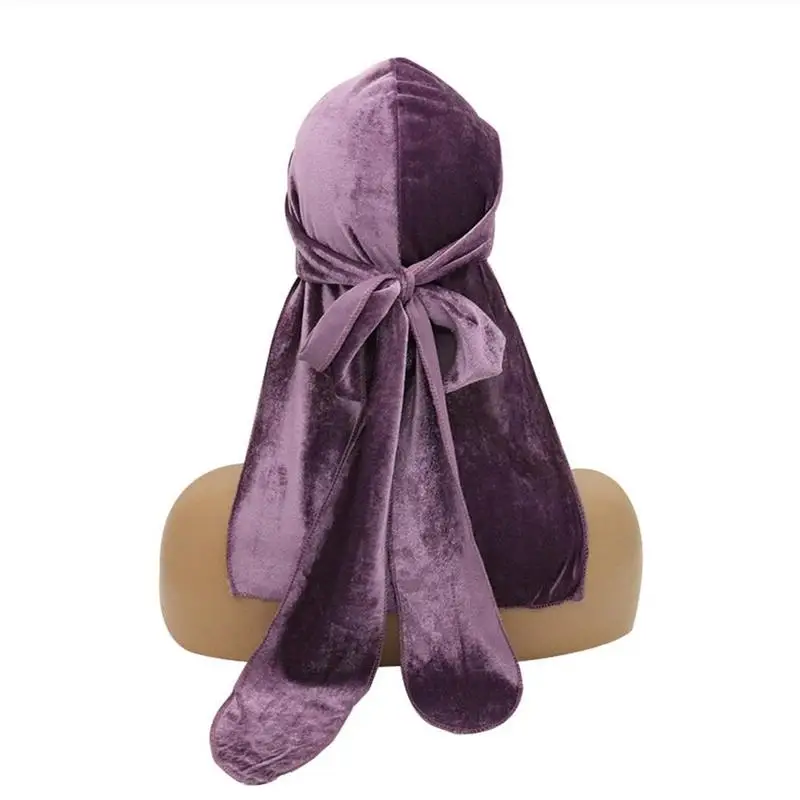 

Gold velvet stretch long tail turban hat