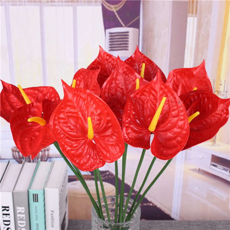 5/10 голова 32 см искусственные цветы антуриум растения поддельные балкон офисное