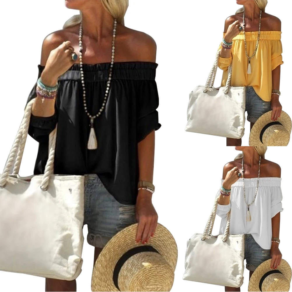 Пляжная Повседневная Блузка с открытыми плечами для путешествий женская рукав