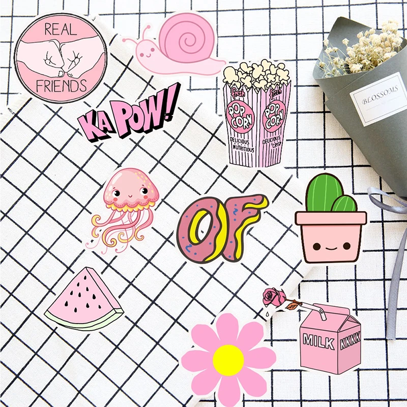 50PCS Pink Cute Cartoon buzzwords Stickers Waterproof Refrigerator Skateboard Decoration Mixed Decals For Samsung Laptop Sticker