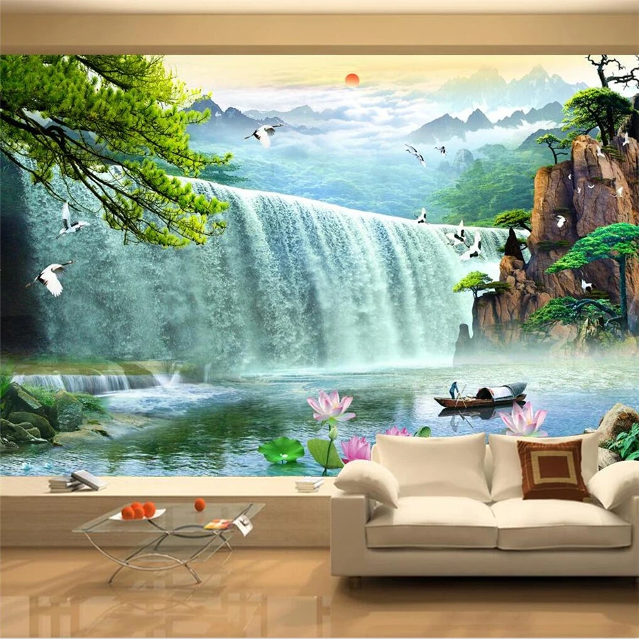 

3D-обои на заказ, богатая вода, длинный поток, фон для телевизора, стена, гостиная, спальня, фотообои с водопадом, обои для стен в рулоне