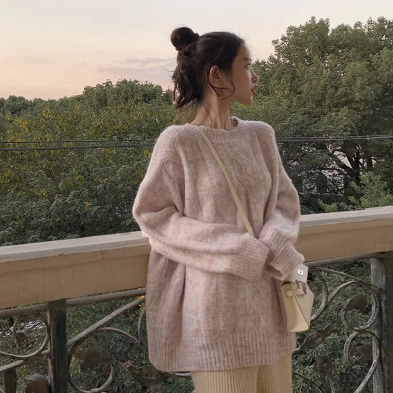 

Женский свитер из саржи в стиле ретро, Свободное пальто в ленивом стиле, осень и зима