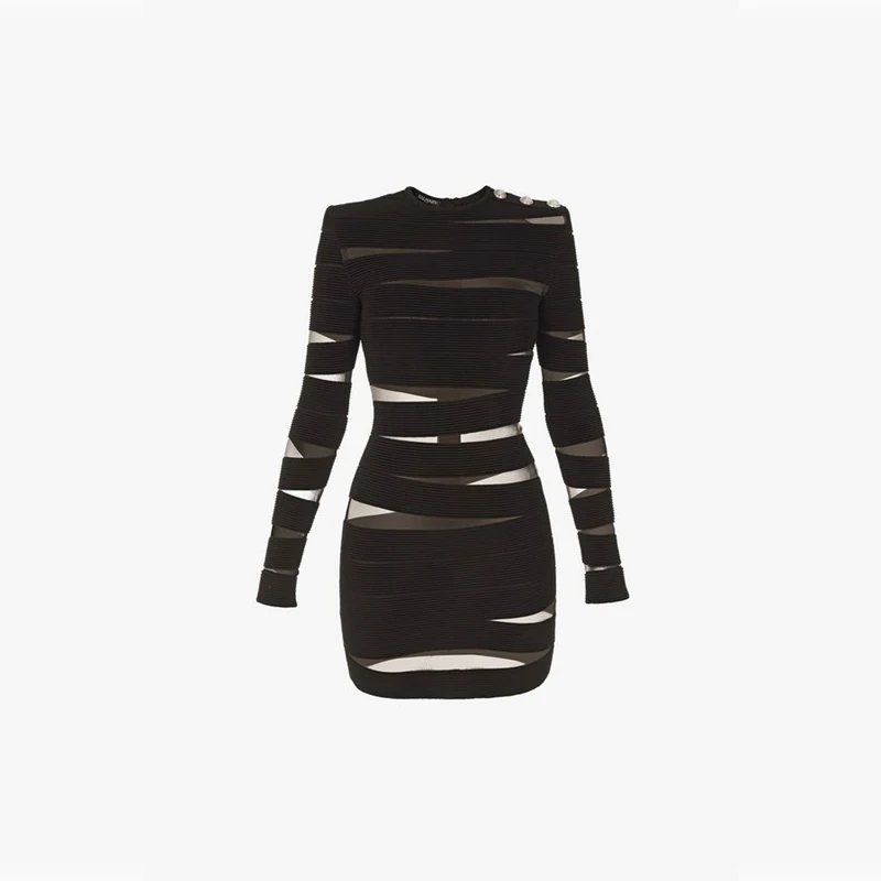 Новинка 2019 модное черное Сетчатое платье с длинным рукавом осенне зимние