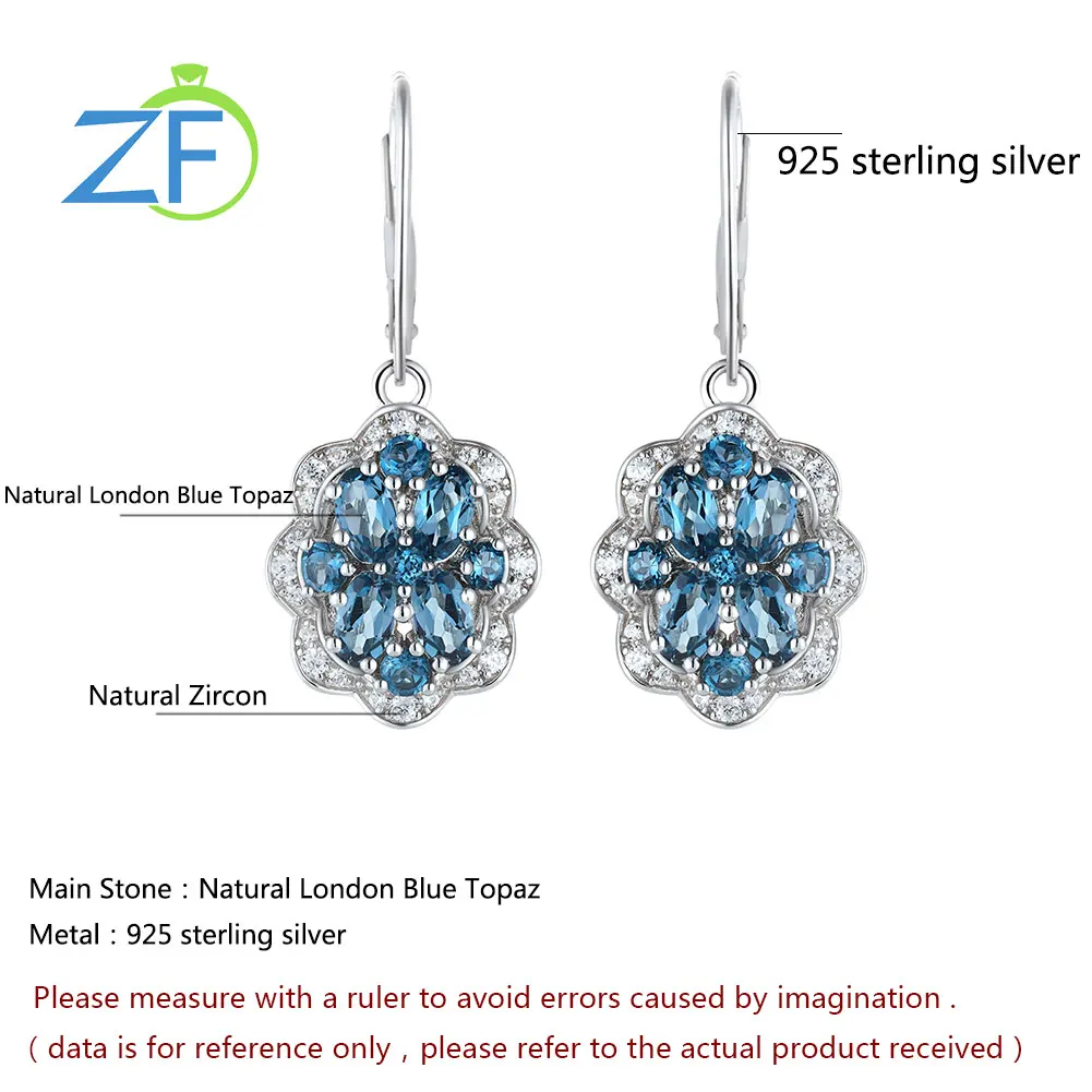 

GZ ZONGFA Fashion 925 Sterling Silver Jewellery Natural London Blue Topaz Fashion Earings Jewelry For Women