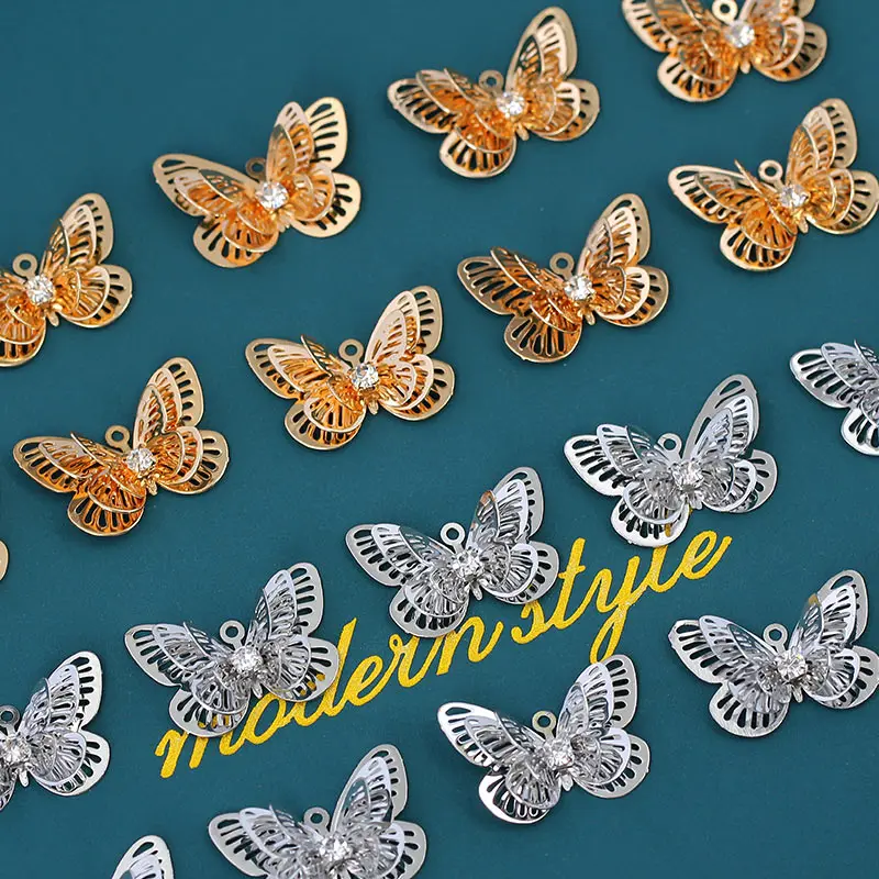 

10Pcs Multilayer Metal Butterfly Charms 23*16mm Gold Silver Color Alloy Animal Charm For diy Jewelry Making Accessorie Wholesale