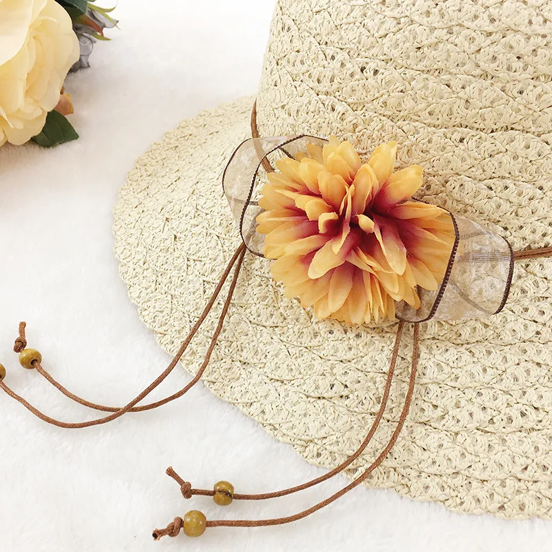 

The new spring and summer hat han edition ms flower big hat outdoor beach sun hat three-ply braid hat wholesale