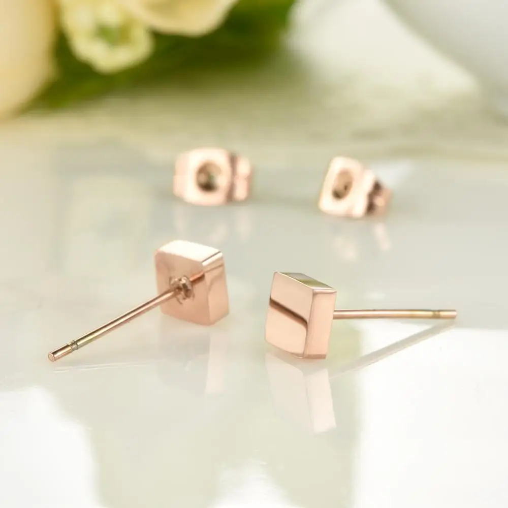 

2020 fashion minimalist Square studs earrings for women small kpop stainless steel rose gold piercing bijoux accessories navidad