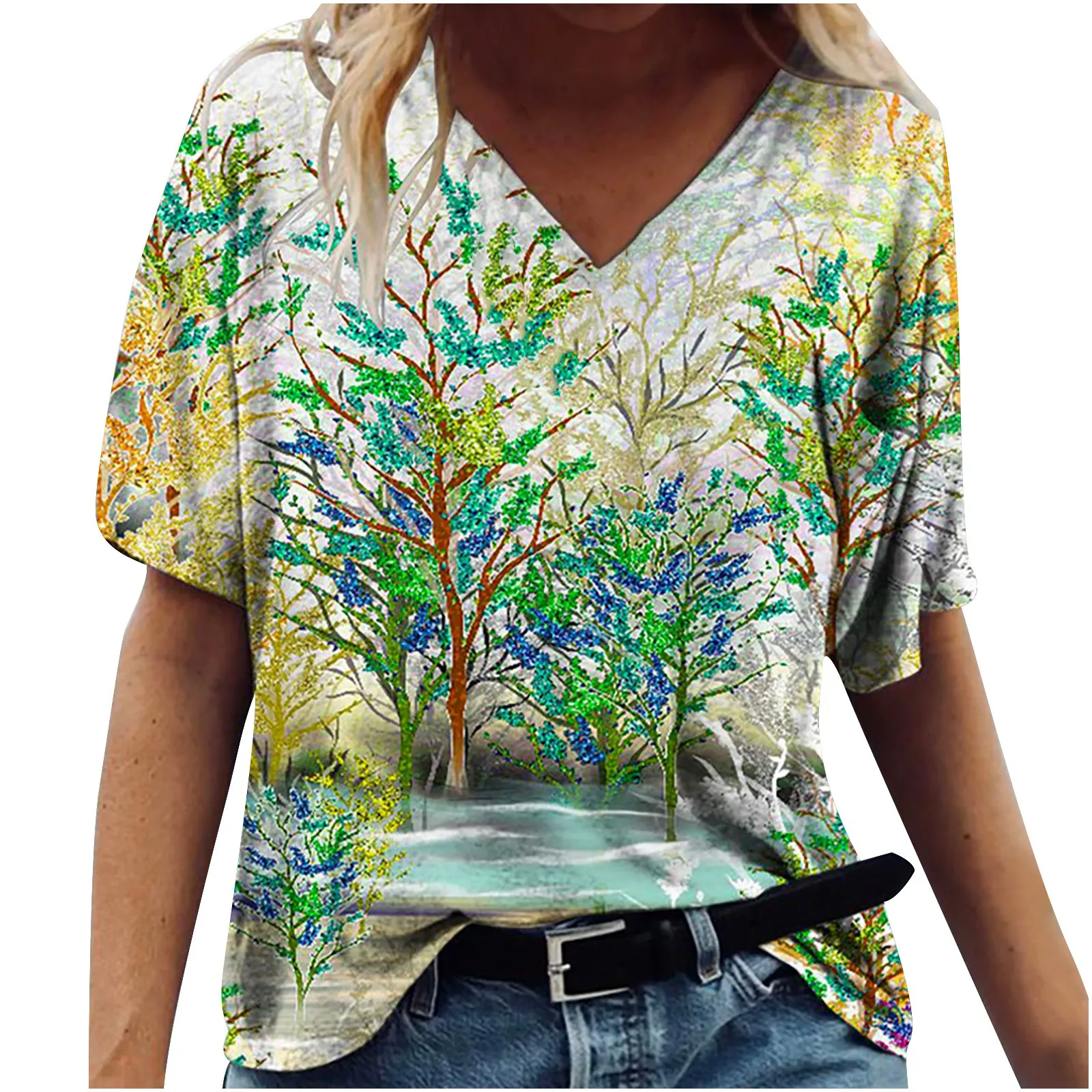 

Fashion T shirts Women 2021 Summer Plus Size Casual Round Neck Short Sleeve Tops T-Shirt Prints Loose Short Blouses Femme