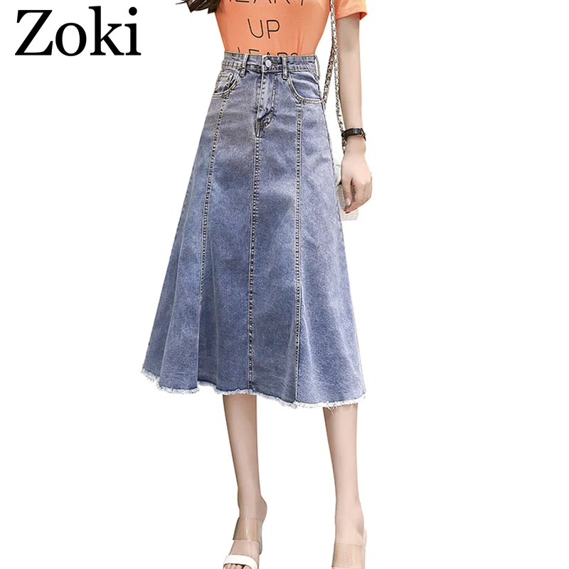 Зоки с высокой талией для женщин джинсовая юбка лето элегантная обувь подвесками