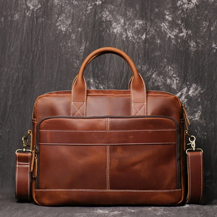 Men Genuine Leather Antique Fashion Business Briefcase 14