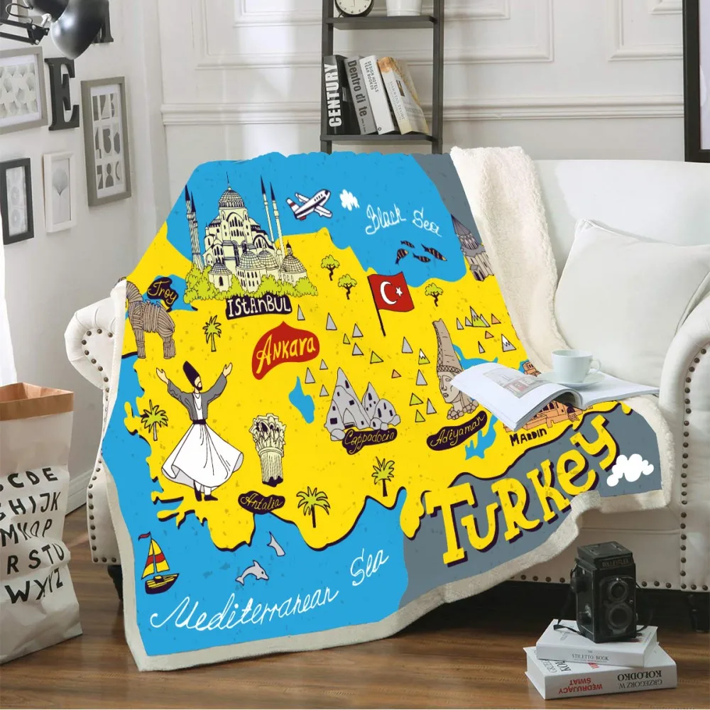 Турецкая карта зимнее мягкое Коралловое одеяло с шерпой креативное рисунком