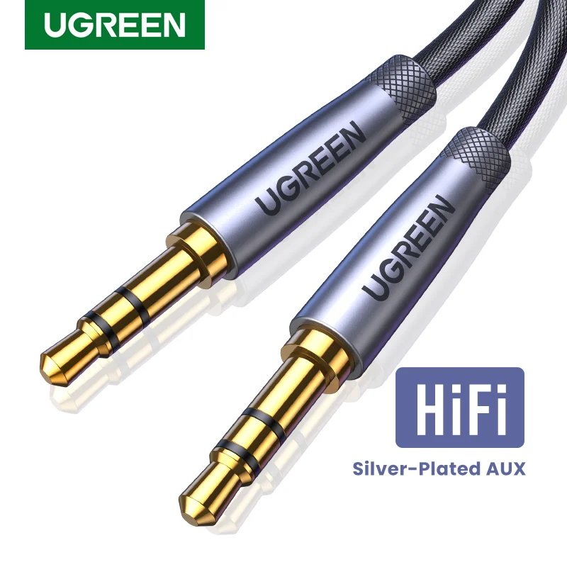 

UGREEN HiFi AUX Cable 3.5mm Audio Speaker Cable 3.5 jack For Guitar Silver-plated Braided Wire Auxiliary Car Headphone Cable