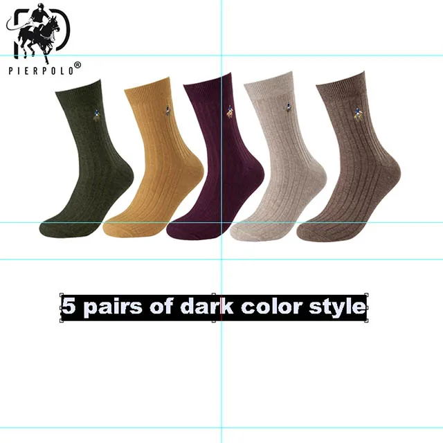 5 dark color style PIER POLO Cotton Sock Warm High Quality Men Dress Socks Calcetines Hombre Socks Business Winter Men gifts size39-44 sokken 5pair - Цвет: 5 dark color style