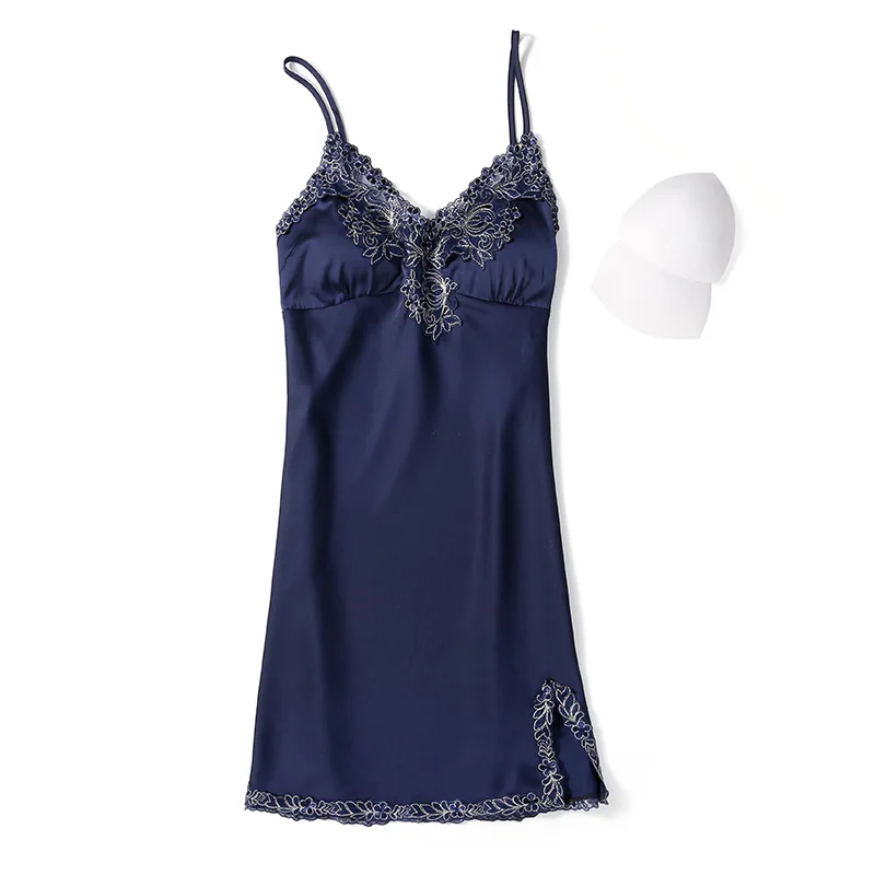 

Nighgown Satin V-neck Lace Trim Loose Home Dressing Gown Casual V-Neck Lady Negligee Women Suspender Nightdress Sexy Backless