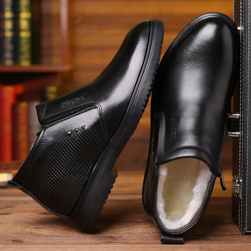 Зимние мужские ботинки из толстой шерсти натуральной кожи уличные