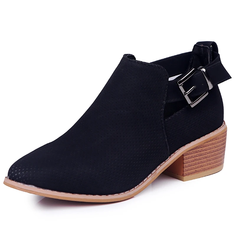 

2020 autumn vintage shoes women boots side buckle boots thick heel trend pointed ankle plus size new