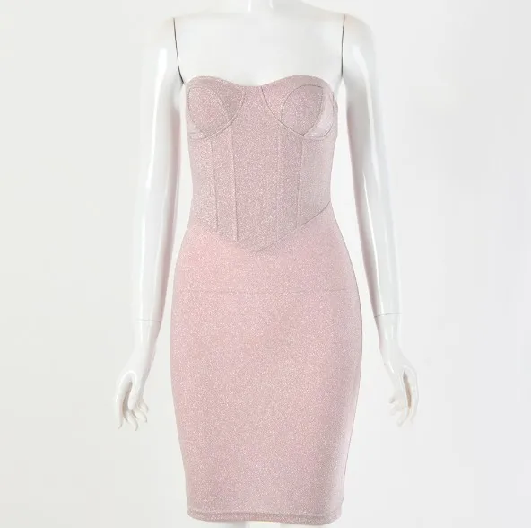 

Cultiseed Women Sexy Strapless Bright Silk Slim Hip Mini Dress 2020 Female New Fashion European Nightclub Party Dresses