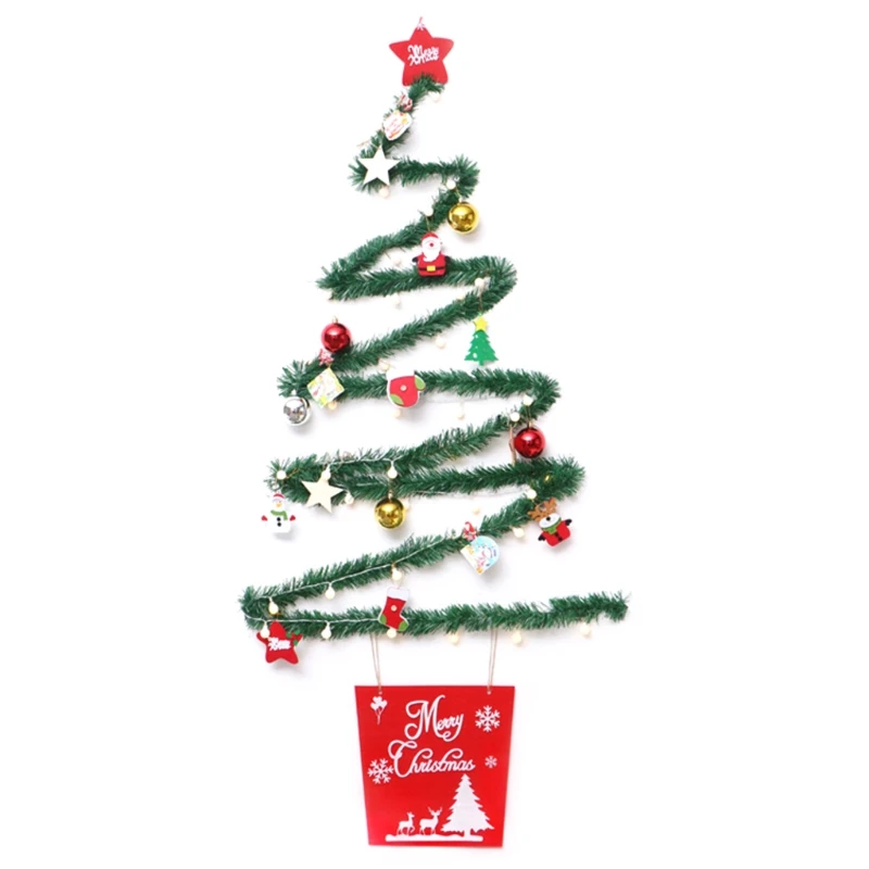 

2022 New DIY Christmas Tree with LED Lights Detachable Ornaments Wall Hanging Home Xmas Decorations for Kids Toys